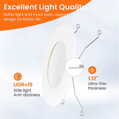 Recessed Lighting 6 Inch, 12 Pack 5CCT Flat LED Can Lights, 2700K/3000K/4000K/5000K/6500K Selectable,12W 1100LM Dimmable Retrofit Downlights Suitable for Kitchen, living room, bathroom