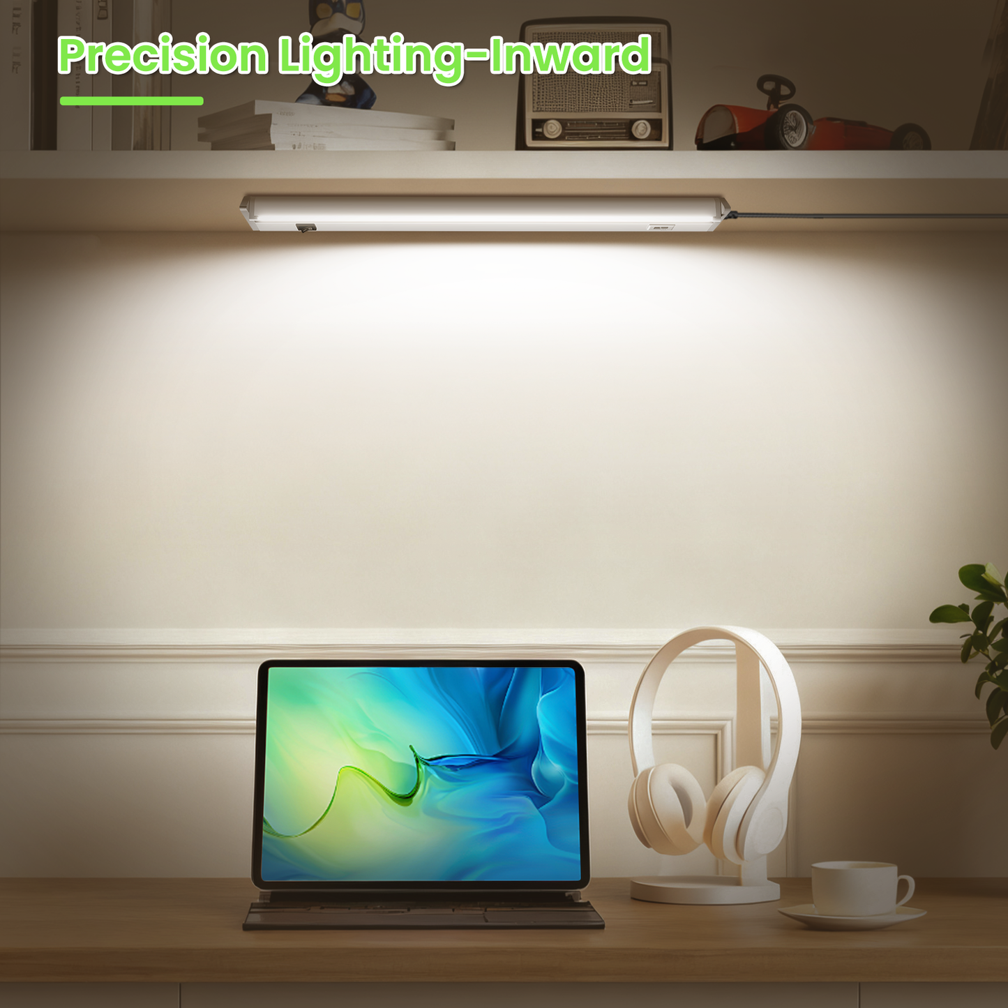 22 Inch Swivel LED Under Cabinet Lighting Plug in, 3CCT Color Selectable 3000K-4500K-6500K, Non-Dimmable 8W 650lm, Rotate 150° Linkable Strip Under Counter Lights for Kitchen, 2 Pack