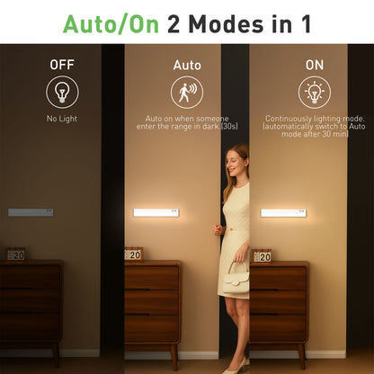 2 Pack Wireless LED PIR Motion Sensor Strip Cabinet Closet Light USB Rechargeable