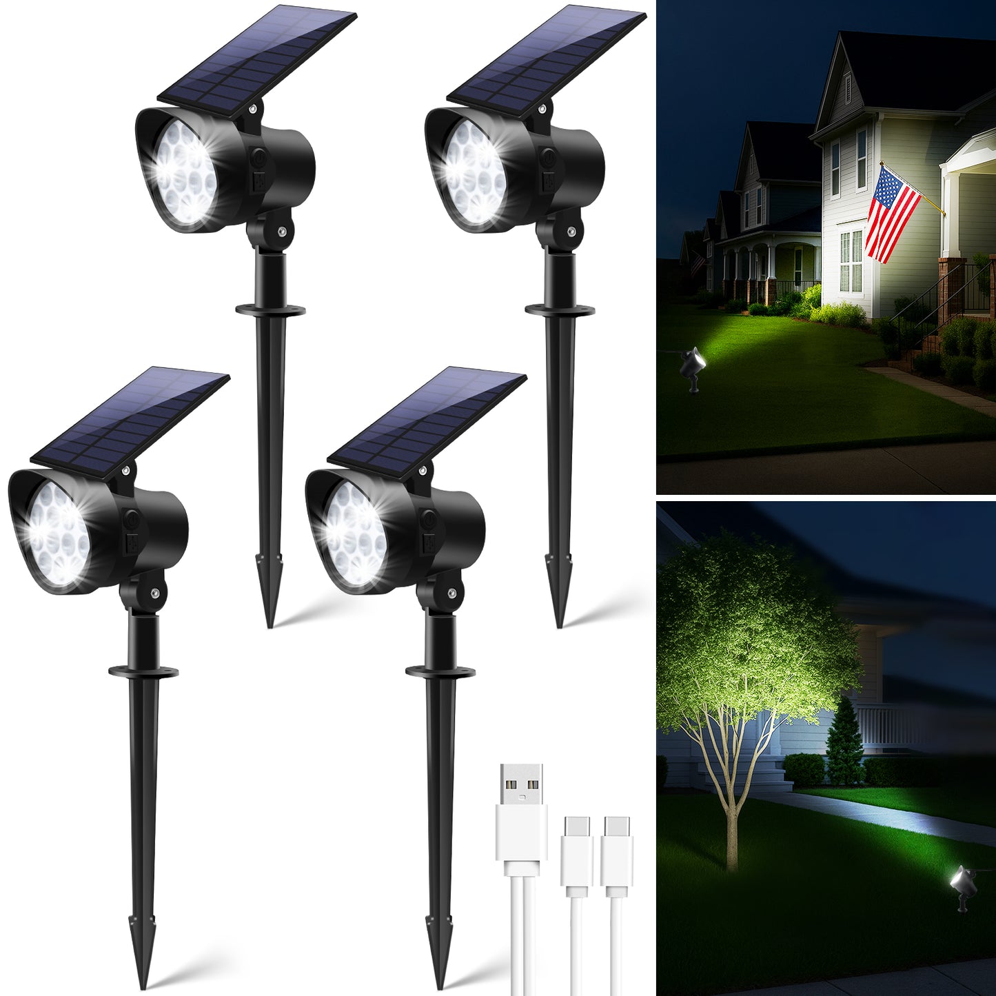 UPGRADE 4 Pack Solar Spotlights Landscape Lights Outdoor Garden Pathway Lamps IP65
