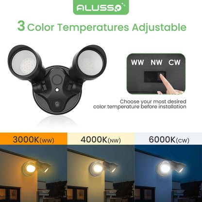 25W LED Dusk to Dawn Dual-Head Floodlight Outdoor Waterproof Security Wall Light