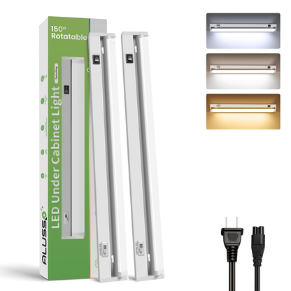 22 Inch Swivel LED Under Cabinet Lighting Plug in, 3CCT Color Selectable 3000K-4500K-6500K, Non-Dimmable 8W 650lm, Rotate 150° Linkable Strip Under Counter Lights for Kitchen, 2 Pack