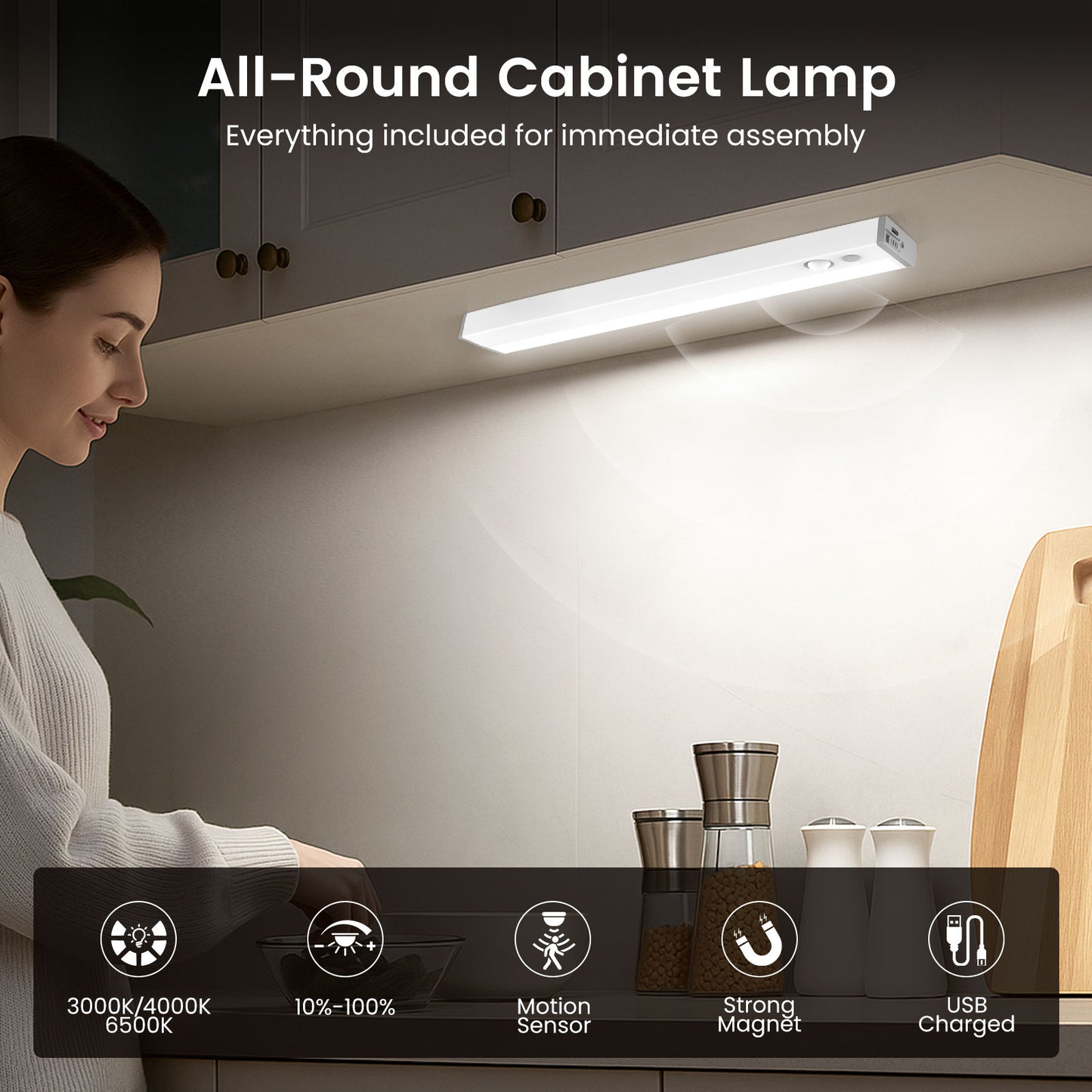 2 Pack Wireless LED PIR Motion Sensor Strip Cabinet Closet Light USB Rechargeable