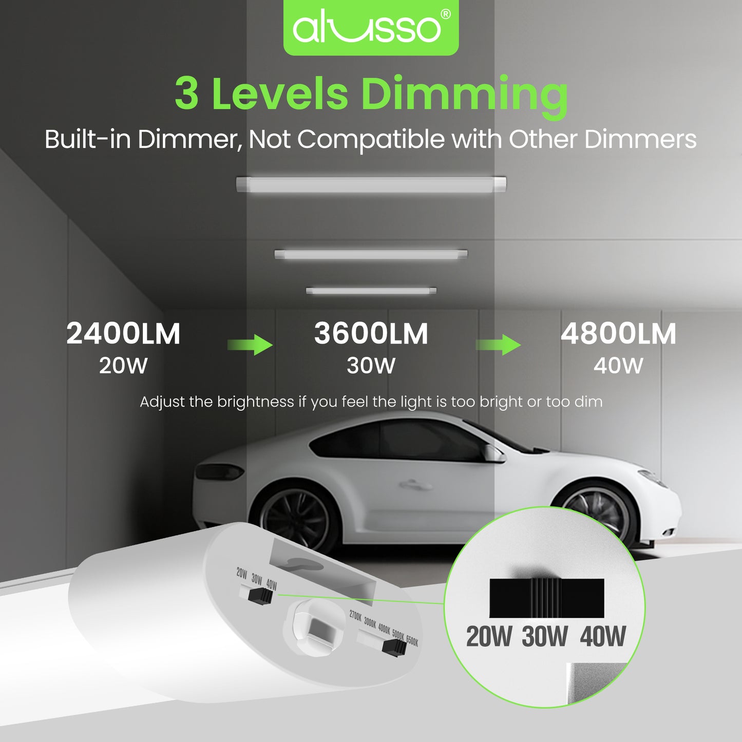 5CCT LED Shop Lights for Workshop 4FT, 20W 30W 40W 2700K 3000K 4000K 5000K 6500K Selectable, Linkable Linear Work Light for Garage Basement, ETL, 2 Pack
