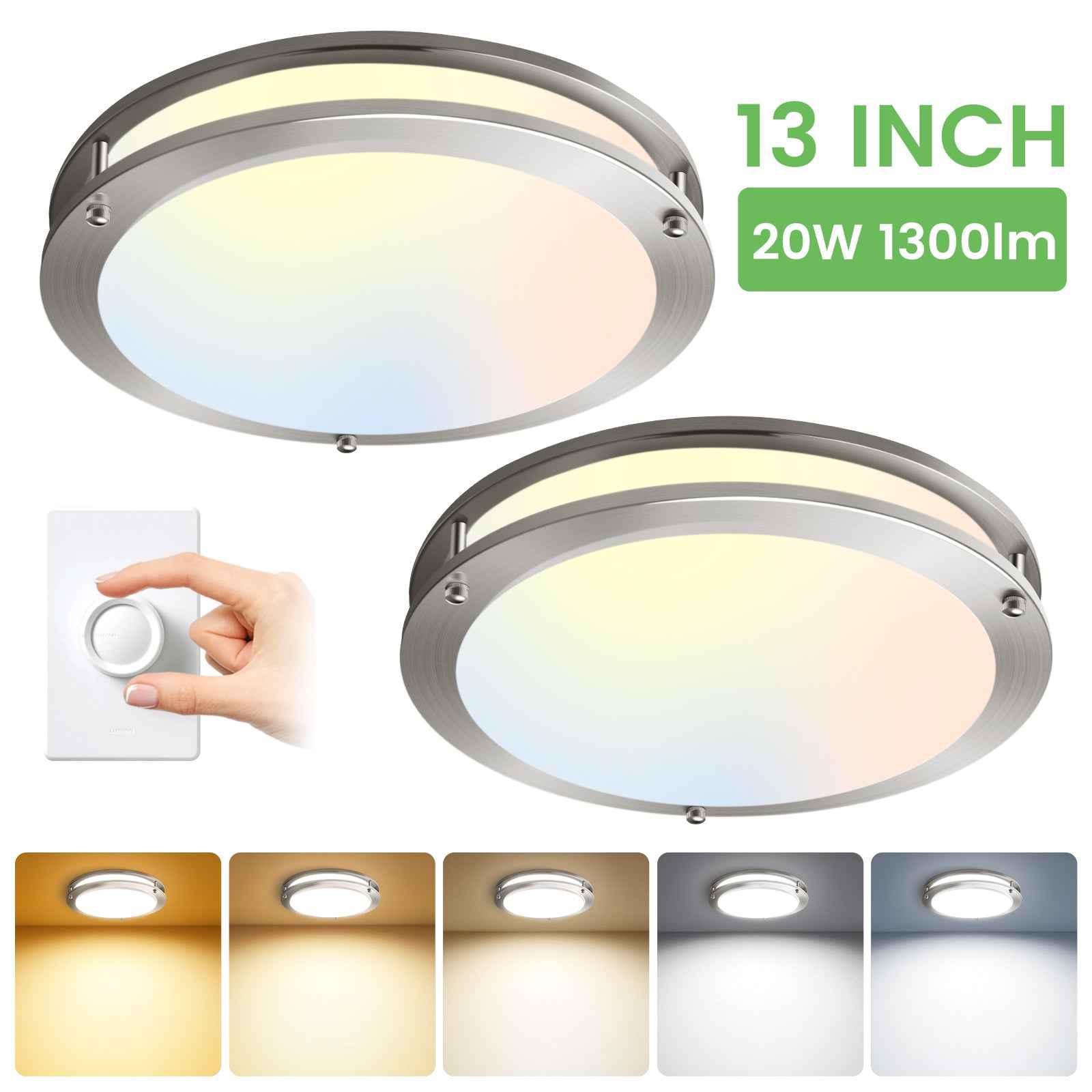 2-PACK LED Flush Mount Dimmable Ceiling Light 5CCT Adjusted Kitchen Modern Light（副本）