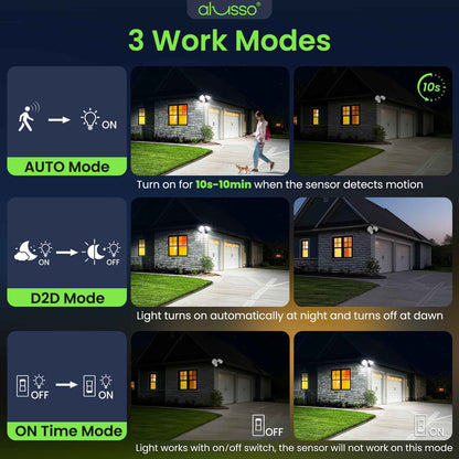 30W 2700LM LED Flood Light Aluminum Head Motion Sensor D2D & PIR & On Time Outdoor Security Light, White, 1 Pack