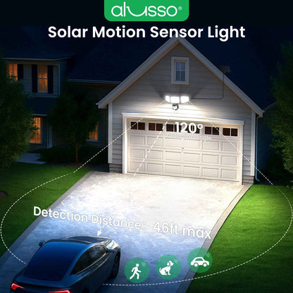 400lm Solar LED Flood Light 3 Head Motion Sensor Remote Control Outdoor Lamp