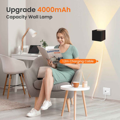 Cube LED Wall Light 4W Up Down Modern Sconce Indoor Fixture Lamp 3CCT Chargeable, 2PACK
