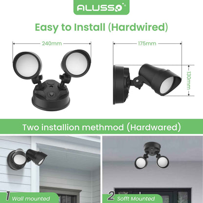 25W LED Dusk to Dawn Dual-Head Floodlight Outdoor Waterproof Security Wall Light