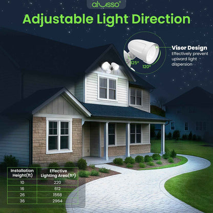 30W 2700LM LED Flood Light Aluminum Head Motion Sensor D2D & PIR & On Time Outdoor Security Light, White, 1 Pack