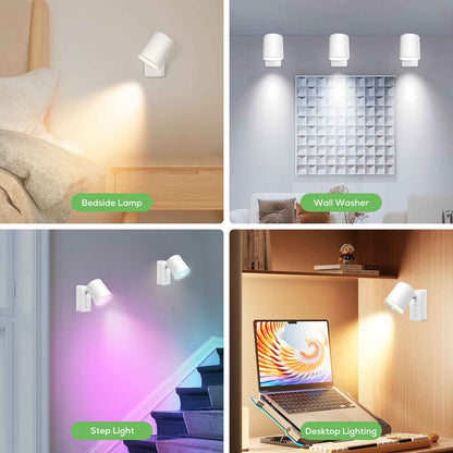 Pack of 2 LED Wall Light RGBCW Dimmable Modern Bedside Lighting White Fixture Lamp USB
