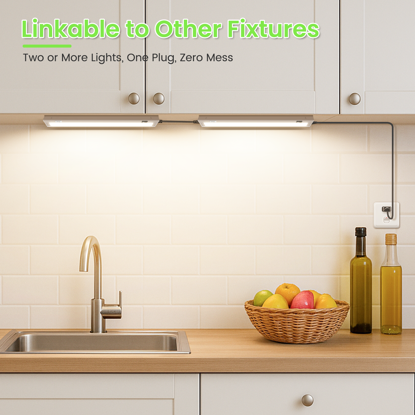 22 Inch Swivel LED Under Cabinet Lighting Plug in, 3CCT Color Selectable 3000K-4500K-6500K, Non-Dimmable 8W 650lm, Rotate 150° Linkable Strip Under Counter Lights for Kitchen, 2 Pack