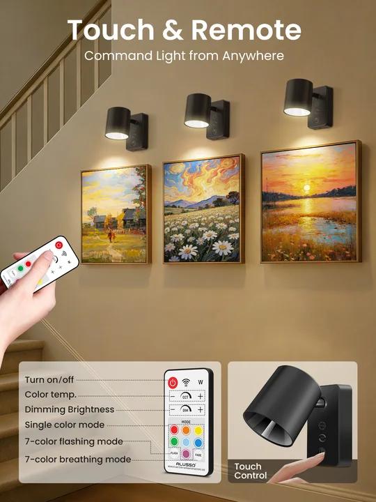 Pack of 2 LED Wall Light RGBCW Dimmable Modern Bedside Lighting Black Fixture Lamp USB