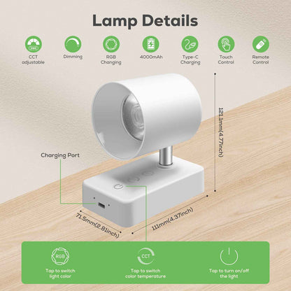 Pack of 2 LED Wall Light RGBCW Dimmable Modern Bedside Lighting White Fixture Lamp USB