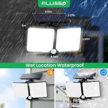 5W Solar LED Flood Light 2 Head Motion Sensor Black Remote Control Outdoor Lamp