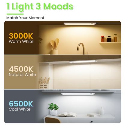 22 Inch Swivel LED Under Cabinet Lighting Plug in, 3CCT Color Selectable 3000K-4500K-6500K, Non-Dimmable 8W 650lm, Rotate 150° Linkable Strip Under Counter Lights for Kitchen, 2 Pack