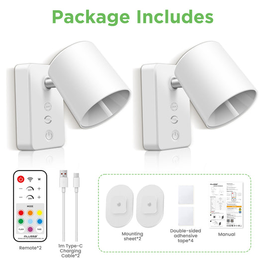 Pack of 2 LED Wall Light RGBCW Dimmable Modern Bedside Lighting White Fixture Lamp USB