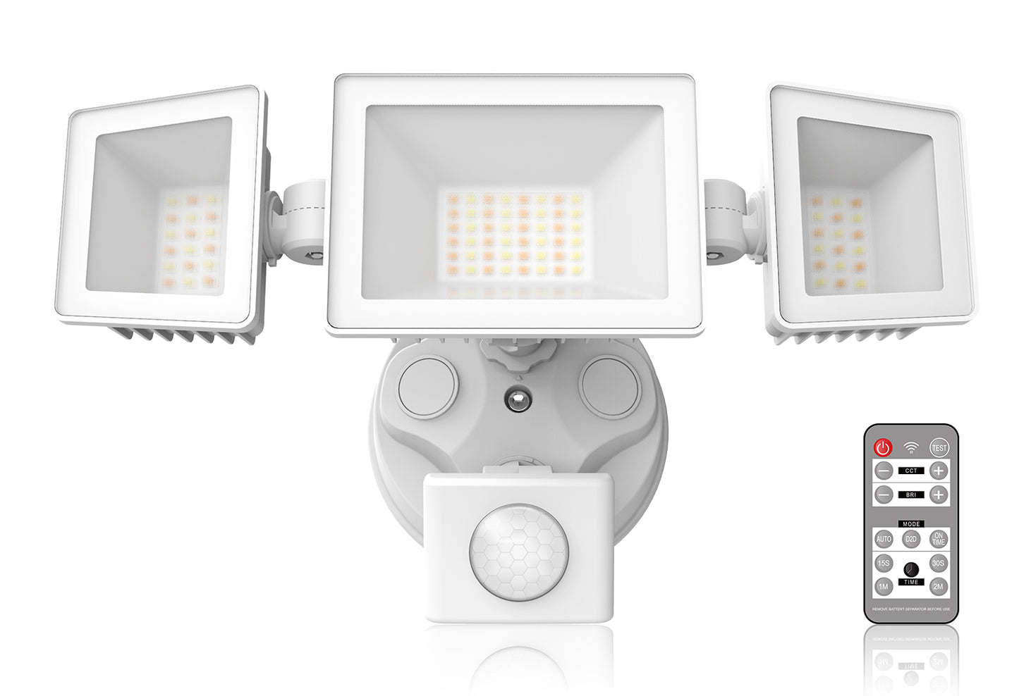 Trible Head LED Security Lights Outdoor with Sensor, 40W 4600LM 3000K-6000K with Remote, IP65, White