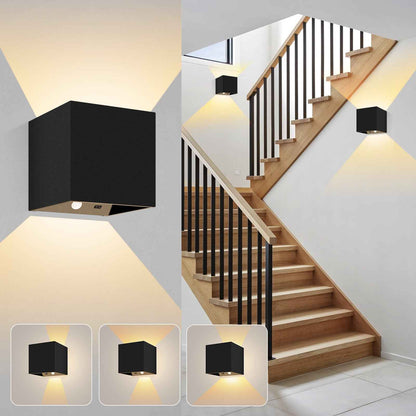 Cube LED Wall Light 4W Up Down Modern Sconce Indoor Fixture Lamp 3CCT Chargeable, 2PACK