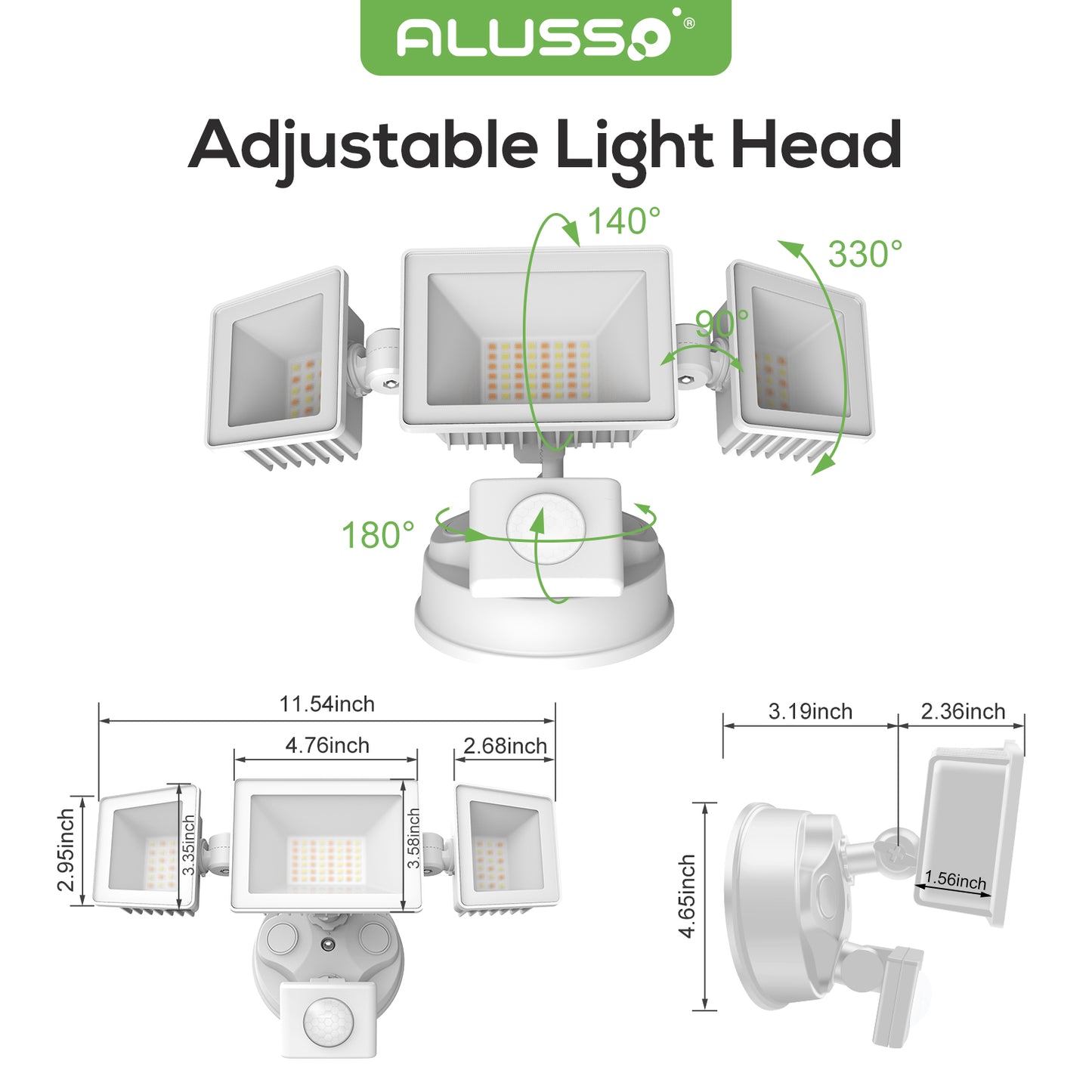 Trible Head LED Security Lights Outdoor with Sensor, 40W 4600LM 3000K-6000K with Remote, IP65, White