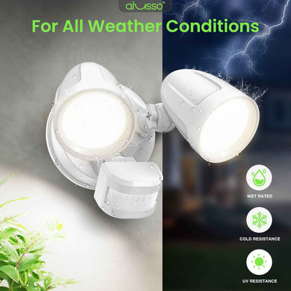 30W 2700LM LED Flood Light Aluminum Head Motion Sensor D2D & PIR & On Time Outdoor Security Light, White, 1 Pack