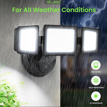 Dusk To Dawn LED Security Lights Outdoor 3 Heads, 40W 4000LM 3000K-6000K IP65, Black