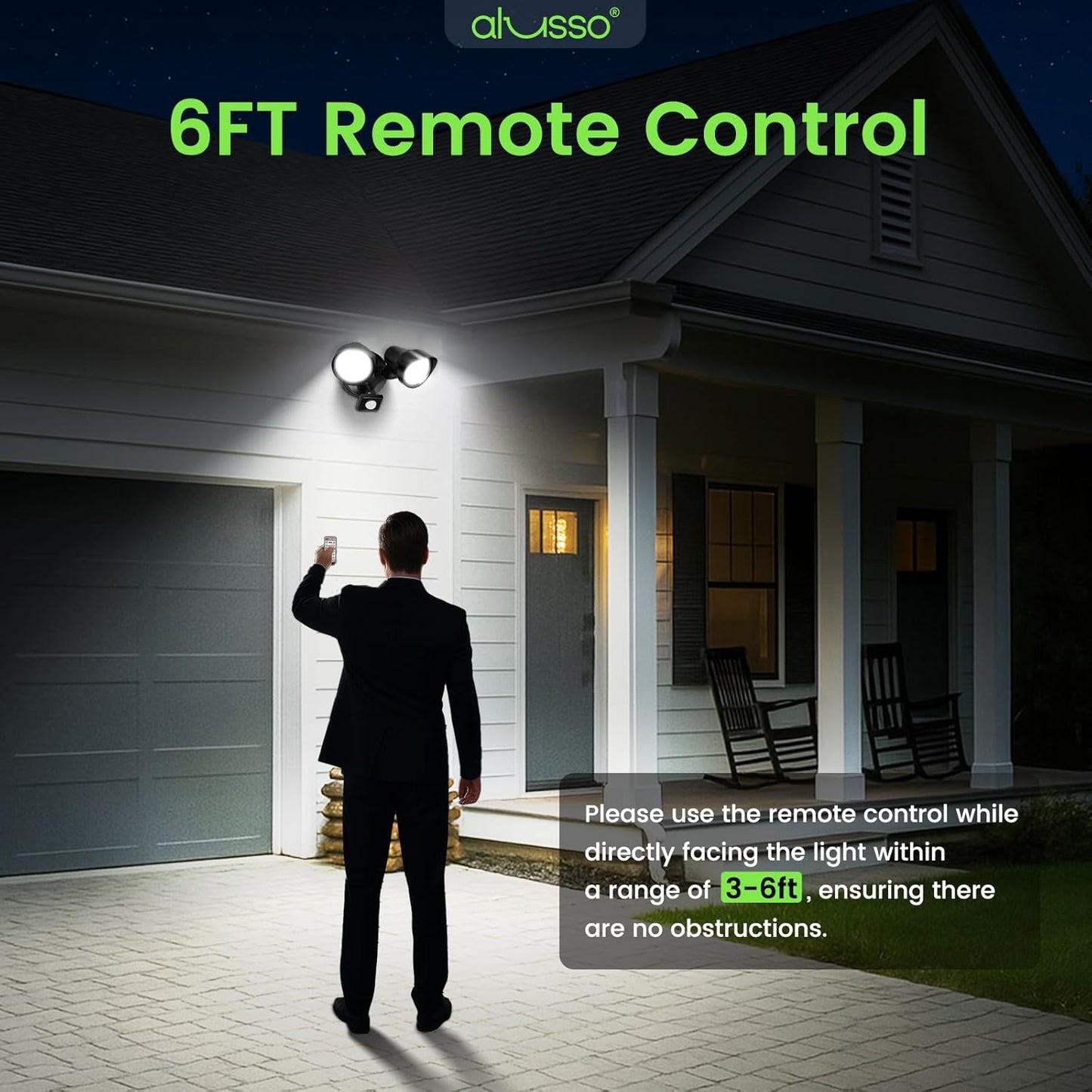 25W LED Dual Security Spot Light PIR Motion Sensor Remote Outdoor Floodlight Black