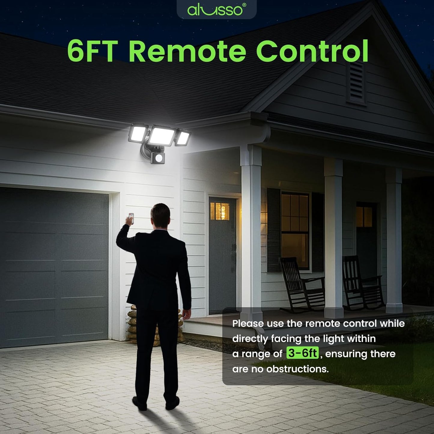 ALUSSO LED Security Lights Outdoor with Sensor, 40W 4000LM, CCT 3000K-6000K with Adjustable 3 Head, IP65 Waterproof