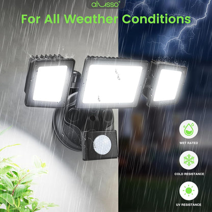 ALUSSO LED Security Lights Outdoor with Sensor, 40W 4000LM, CCT 3000K-6000K with Adjustable 3 Head, IP65 Waterproof