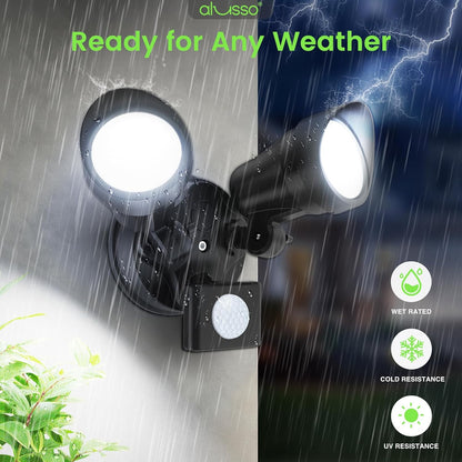25W LED Dual Security Spot Light PIR Motion Sensor Remote Outdoor Floodlight Black
