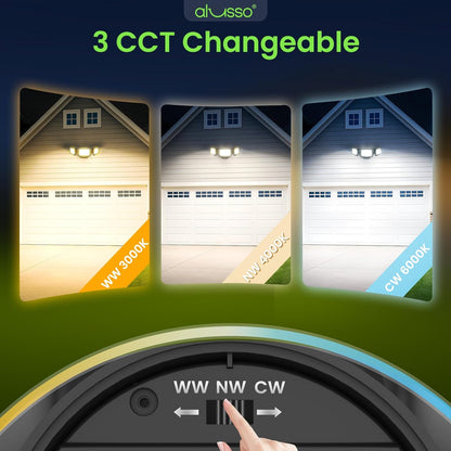 Dusk To Dawn LED Security Lights Outdoor 3 Heads, 40W 4000LM 3000K-6000K IP65, Black