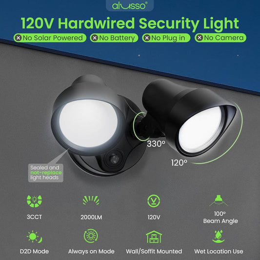 25W LED Dusk to Dawn Dual-Head Floodlight 2000LM Outdoor Waterproof Security Wall Light, 1 PACK