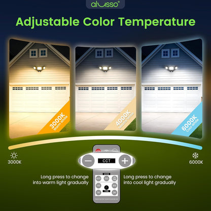 ALUSSO LED Security Lights Outdoor with Sensor, 40W 4000LM, CCT 3000K-6000K with Adjustable 3 Head, IP65 Waterproof