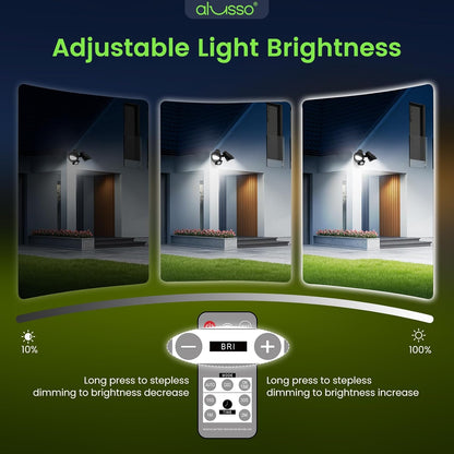 25W LED Dual Security Spot Light PIR Motion Sensor Remote Outdoor Floodlight Black