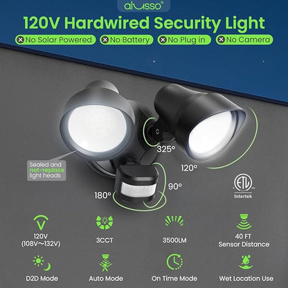 3500LM LED Motion Sensor Flood Light D2D 30W Outdoor Home Bright Security Light, Black, 1 pack