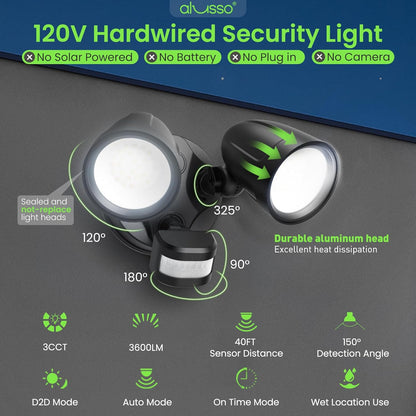 30W 2700LM LED Flood Light Motion Sensor D2D & PIR & On Time Aluminum Head Outdoor Security Light