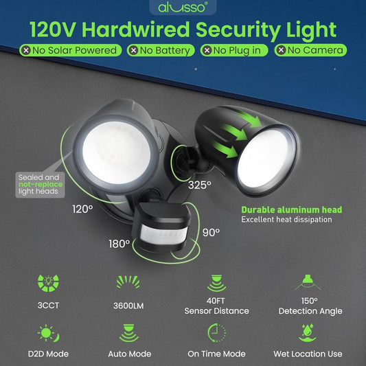 30W 2700LM LED Flood Light Motion Sensor D2D & PIR & On Time Aluminum Head Outdoor Security Light