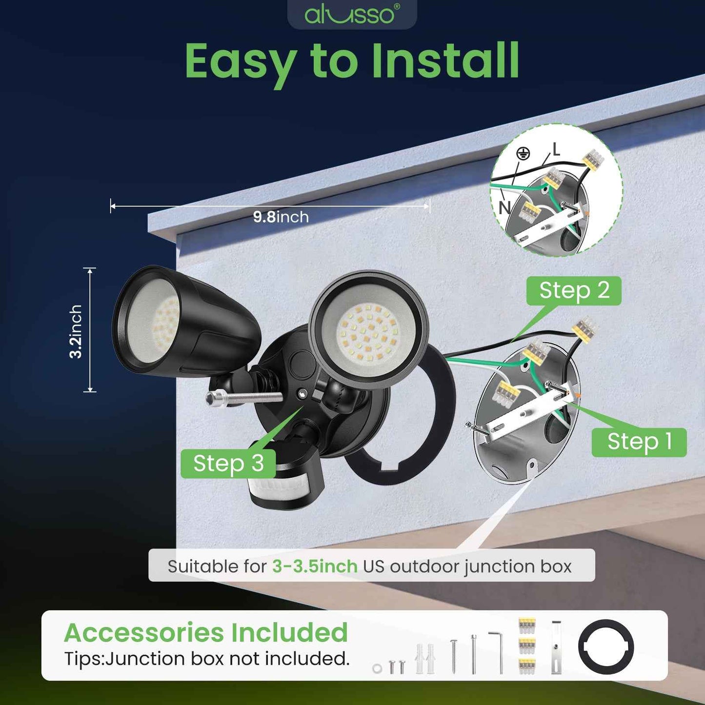 30W 2700LM LED Flood Light Motion Sensor D2D & PIR & On Time Aluminum Head Outdoor Security Light