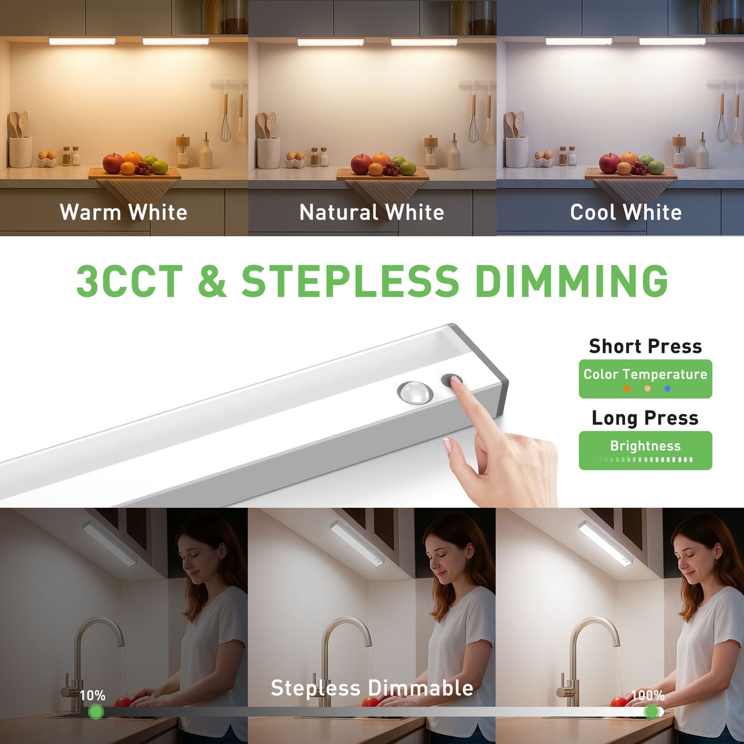 2 Pack Wireless LED PIR Motion Sensor Strip Cabinet Closet Light USB Rechargeable
