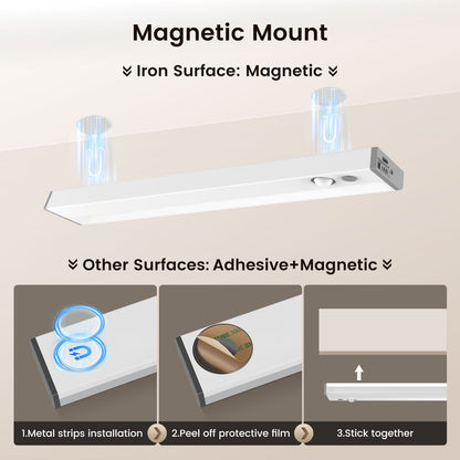 2 Pack Wireless LED PIR Motion Sensor Strip Cabinet Closet Light USB Rechargeable