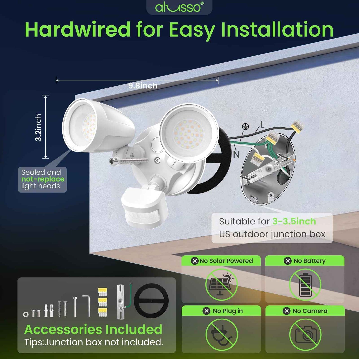 30W 2700LM LED Flood Light Aluminum Head Motion Sensor D2D & PIR & On Time Outdoor Security Light, White, 1 Pack