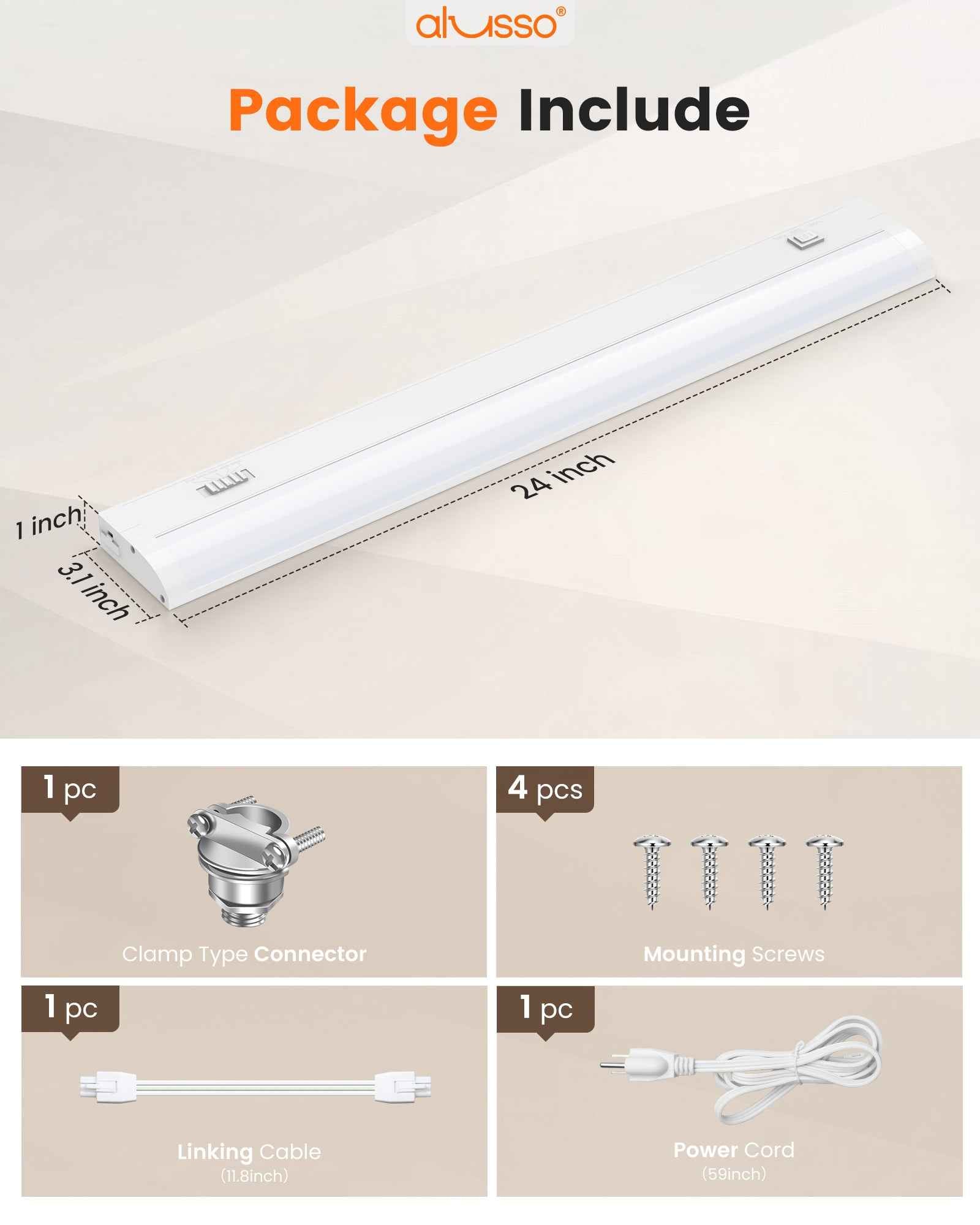 24 Inch 15W LED Under Cabinet Light Dimmble Plug in 5CCT Linkable Hardwired Light 1 pack