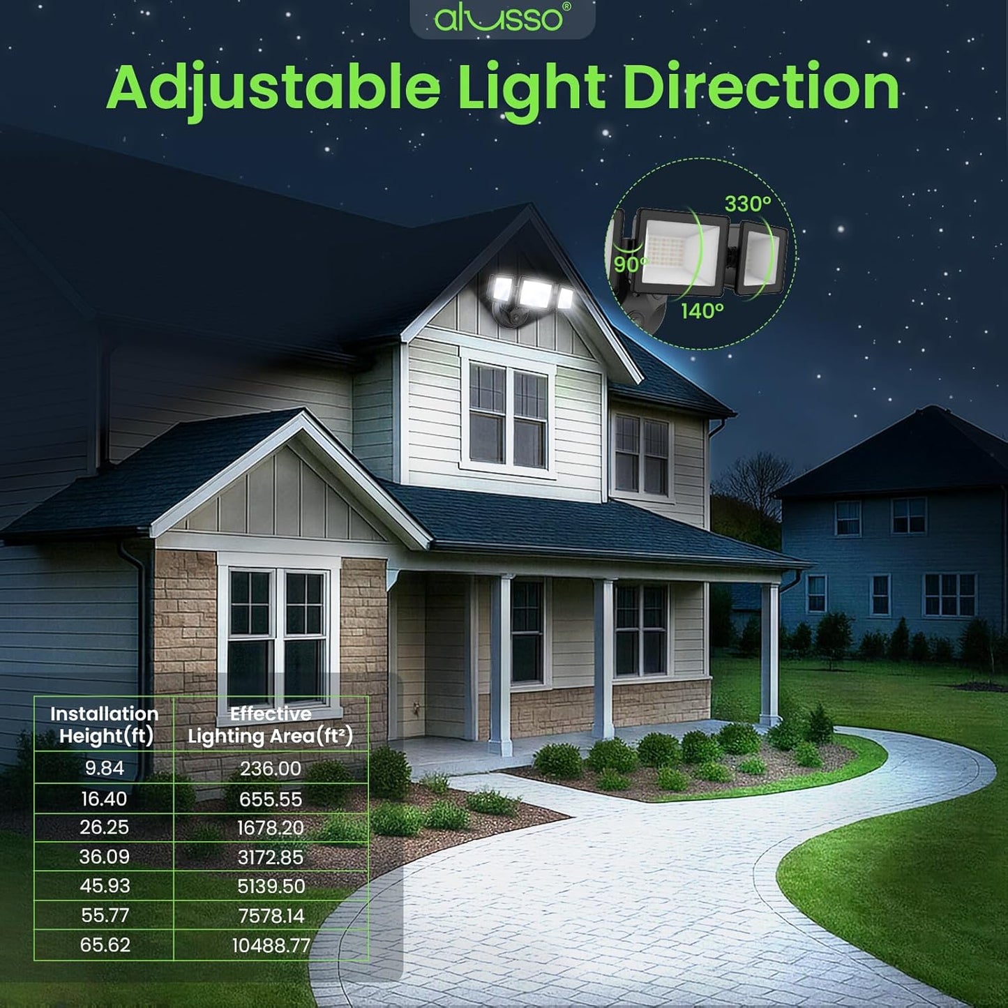Dusk To Dawn LED Security Lights Outdoor 3 Heads, 40W 4000LM 3000K-6000K IP65, Black