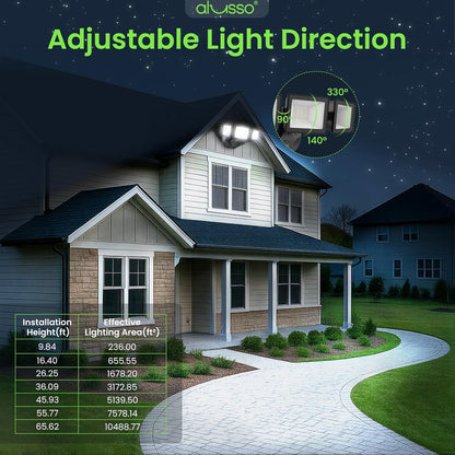 Dusk To Dawn LED Security Lights Outdoor 3 Heads, 40W 4000LM 3000K-6000K IP65, Black