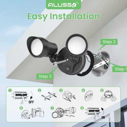 25W LED Dusk to Dawn Dual-Head Floodlight Outdoor Waterproof Security Wall Light