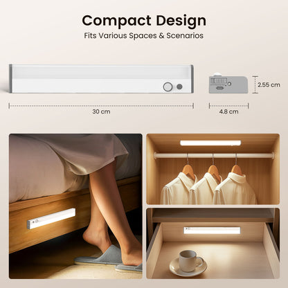 2 Pack Wireless LED PIR Motion Sensor Strip Cabinet Closet Light USB Rechargeable