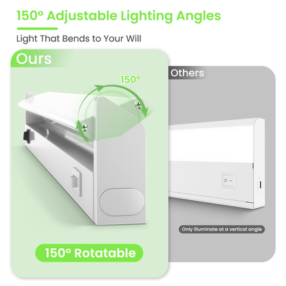 22 Inch Swivel LED Under Cabinet Lighting Plug in, 3CCT Color Selectable 3000K-4500K-6500K, Non-Dimmable 8W 650lm, Rotate 150° Linkable Strip Under Counter Lights for Kitchen, 2 Pack