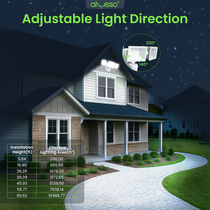 Manual Control LED Security Lights Outdoor 3 Heads, D2D, 40W 4500LM 3000K-4000K-6500K IP65, Black