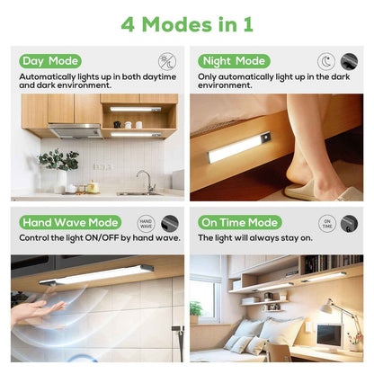 80 LED Wireless Under Cabinet Lighting with Motion & Hand Wave Sensor, 3CCT Dimmable Magnetic Closet Lights, Rechargeable Battery Operated Under Counter Lights for Kitchen, 4 Pack