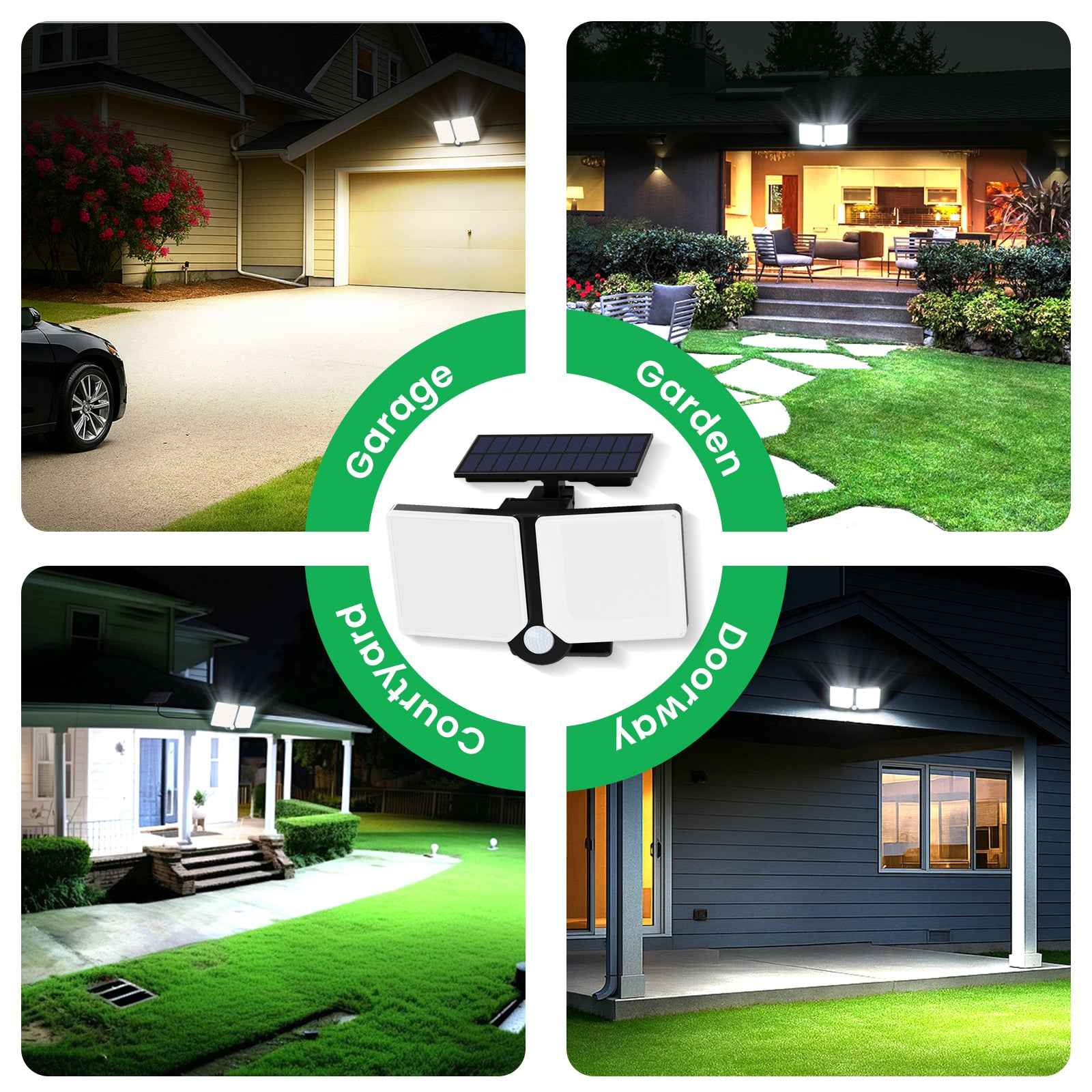 5W Solar LED Flood Light 2 Head Motion Sensor Black Remote Control Outdoor Lamp